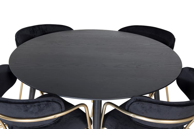 Dipp Matgruppe 115 cm Rund med 4 Arrow stoler - Sort/Guld - Møbler - Bord - Spisegrupper