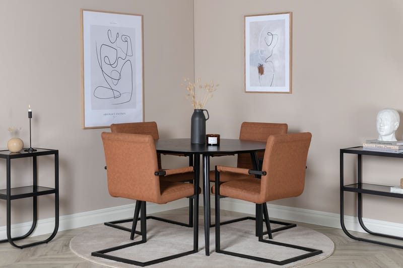 Dipp Matgruppe 115 cm Rund med 4 Art stoler - Sort - Møbler - Bord - Spisegrupper