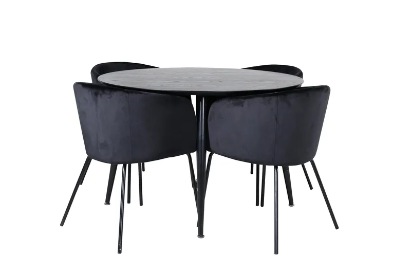 Dipp Matgruppe 115 cm Rund med 4 Berit stoler, Sort