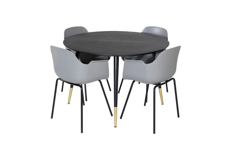 Dipp Matgruppe 115 cm Rund med 4 Comfort stoler, Sort/Guld