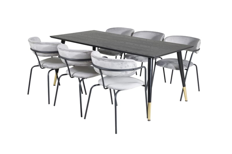 Dipp Matgruppe 180 cm Rektangulær med 6 Arrow stoler - Sort/Guld - Møbler - Bord - Spisegrupper