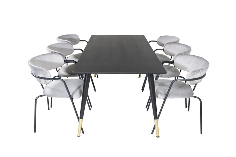 Dipp Matgruppe 180 cm Rektangulær med 6 Arrow stoler, Sort/Guld