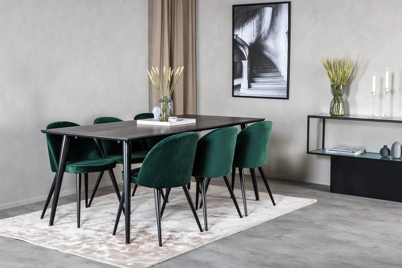 Dipp spisebord 180 cm med 6 Velvet fløyelsstoler