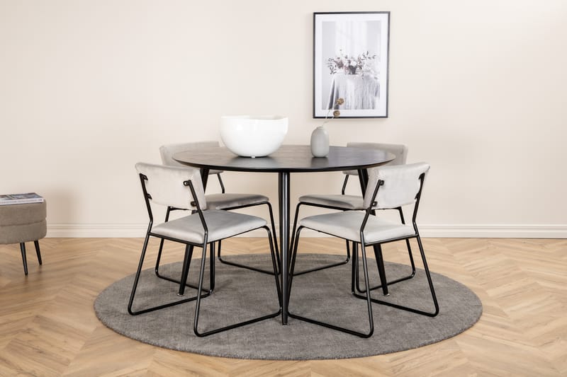 Dipp Spisegruppe 115 cm Rund med 4 Kenth Stoler - Sort - Møbler - Bord - Spisegrupper