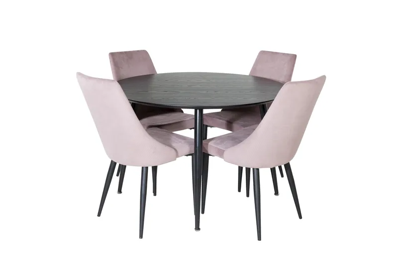 Dipp Spisegruppe 115 cm Rund med 4 Leone Stoler, Sort