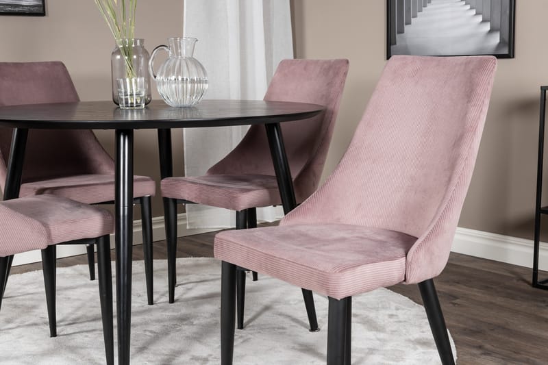 Dipp Spisegruppe 115 cm Rund med 4 Leone Stoler - Sort - Møbler - Bord - Spisegrupper