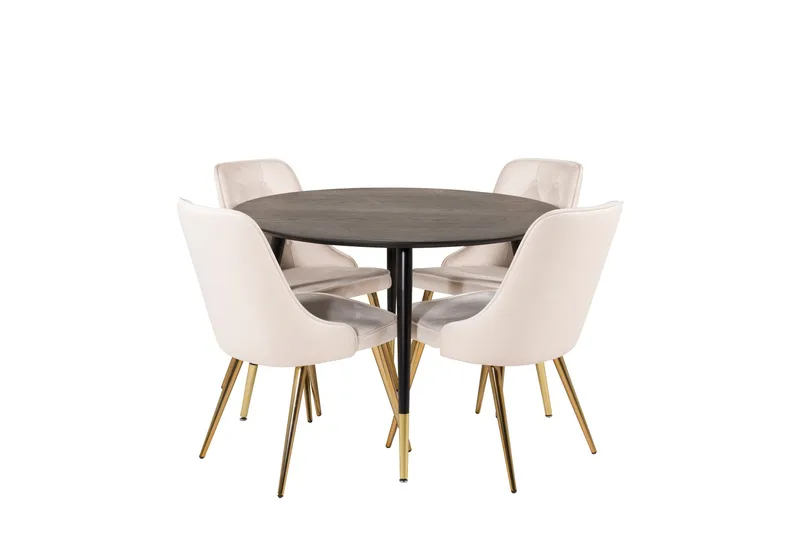 Dipp Spisegruppe 115 cm Rund med 4 Velvet Stoler - Beige - Møbler - Bord - Spisegrupper