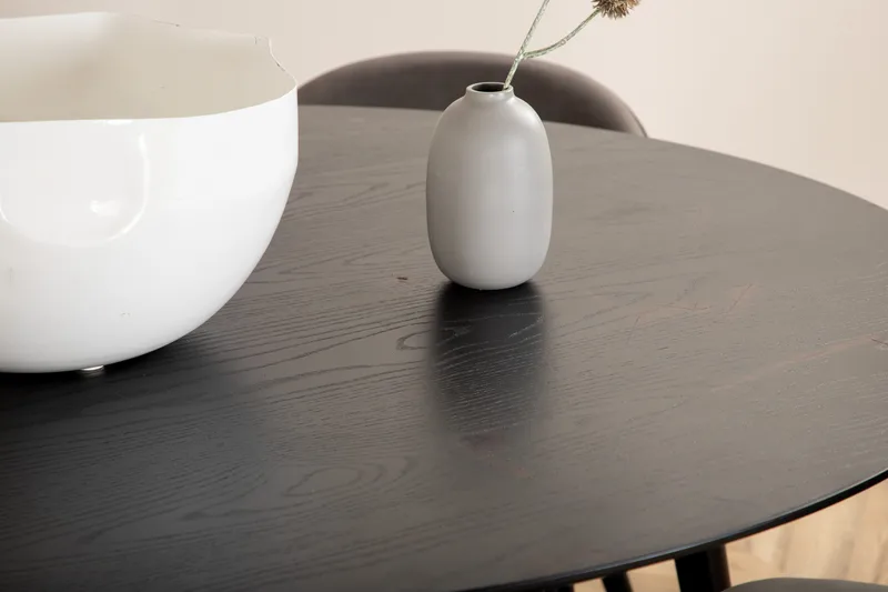 Dipp Spisegruppe 115 cm Rund med 4 Velvet Stoler - Sort - Møbler - Bord - Spisegrupper