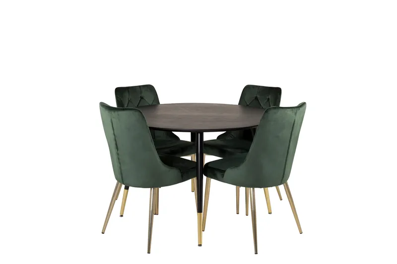 Dipp Spisegruppe 115 cm Rund med 4 Velvet Stoler, Sort/Guld