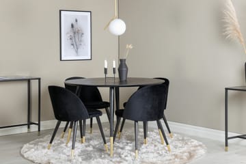 Dipp Spisegruppe 115 cm Rund med 4 Velvet Stoler - Sort/Guld - Møbler - Bord - Spisegrupper