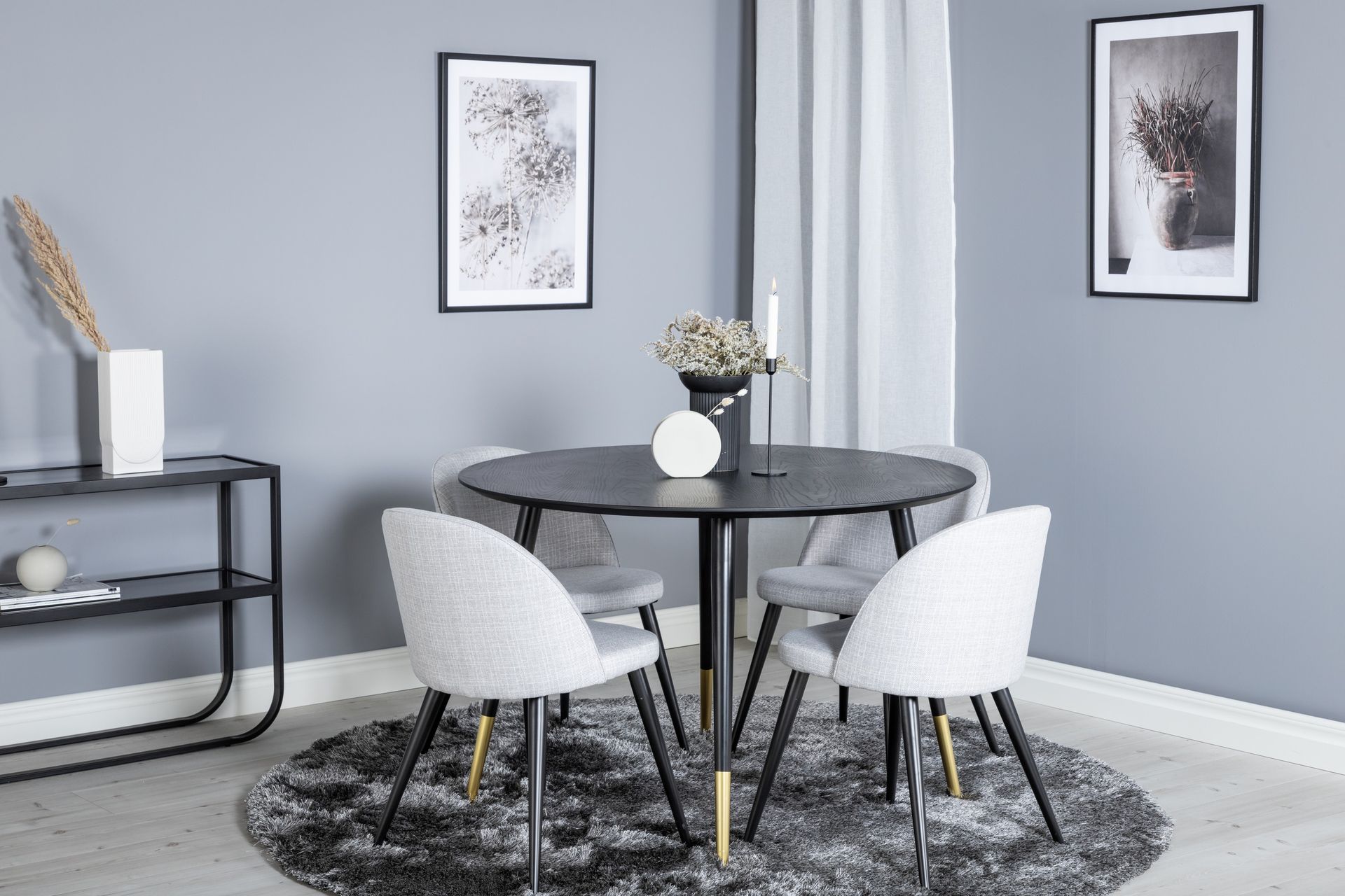 Dipp Spisegruppe 115 cm Rund med 4 Velvet Stoler - Svart - Møbler - Bord - Spisegrupper