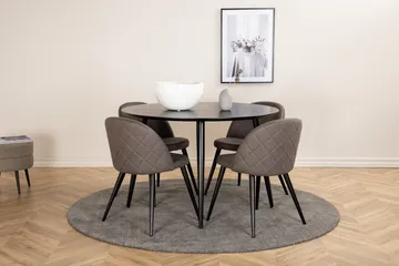Dipp Spisegruppe 115 cm Rund med 4 Velvet stoler - Svart - Møbler - Bord - Spisegrupper