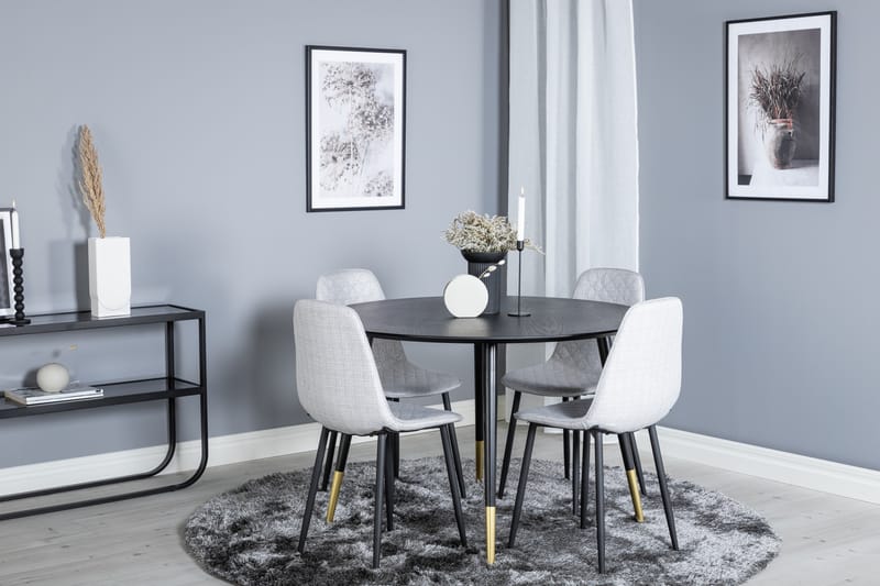 Dipp Spisegruppe 115 cm Rund med 4 Polar Stoler - Sort/Guld - Møbler - Bord - Spisegrupper
