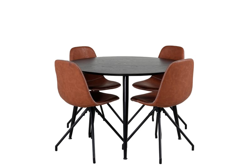 Dipp Spisegruppe 115 cm Rund med 4 Polar Stoler, Sort