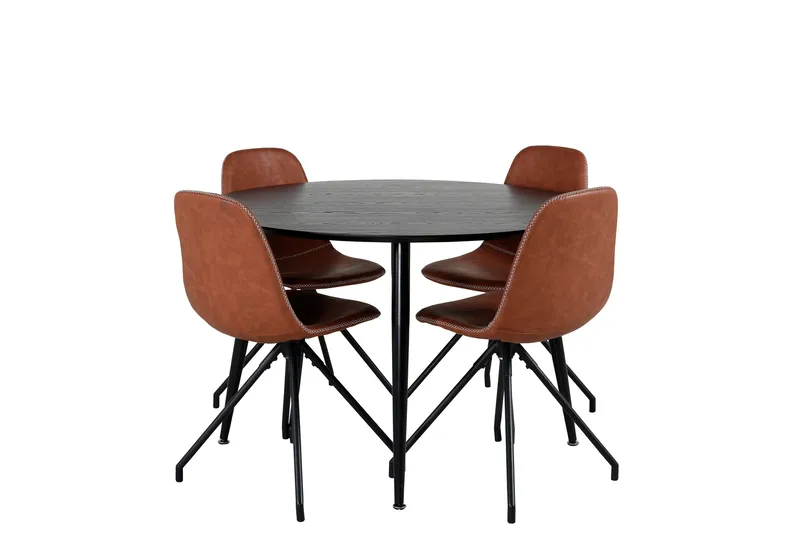 Dipp Spisegruppe 115 cm Rund med 4 Polar Stoler, Sort