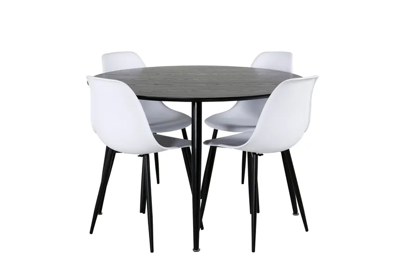 Dipp Spisegruppe 115 cm Rund med 4 Polar Stoler, Sort