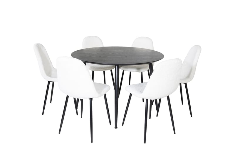 Dipp Spisegruppe 115 cm Rund med 6 Polar Stoler, Sort