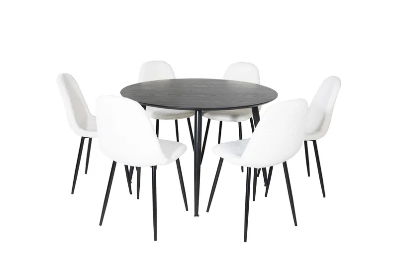 Dipp Spisegruppe 115 cm Rund med 6 Polar Stoler, Sort