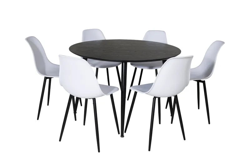 Dipp Spisegruppe 115 cm Rund med 6 Polar Stoler, Sort