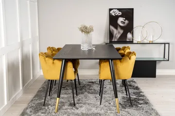 Dipp Spisegruppe 180 cm Rektangulær med 4 Limhamn Stoler - Sort/Guld - Møbler - Bord - Spisegrupper