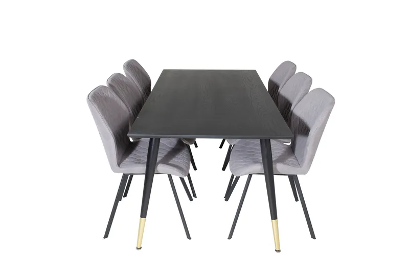 Dipp Spisegruppe 180 cm Rektangulær med 6 Gemma Stoler, Sort/Guld