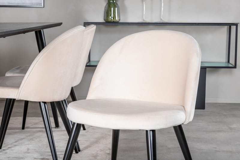 Dipp Spisegruppe 180 cm Rektangulær med 6 Velvet Stoler - Beige - Møbler - Bord - Spisegrupper