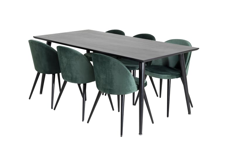 Dipp Spisegruppe 180 cm Rektangulær med 6 Velvet Stoler - Sort - Møbler - Bord - Spisegrupper