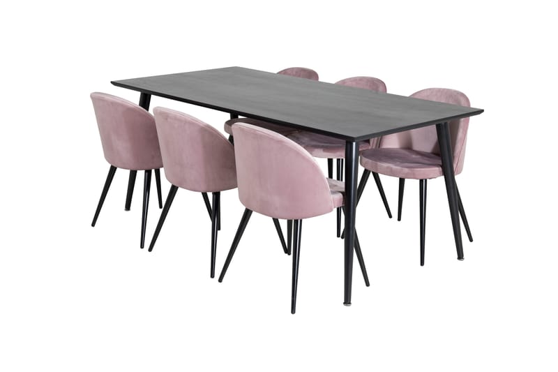 Dipp Spisegruppe 180 cm Rektangulær med 6 Velvet Stoler - Sort - Møbler - Bord - Spisegrupper