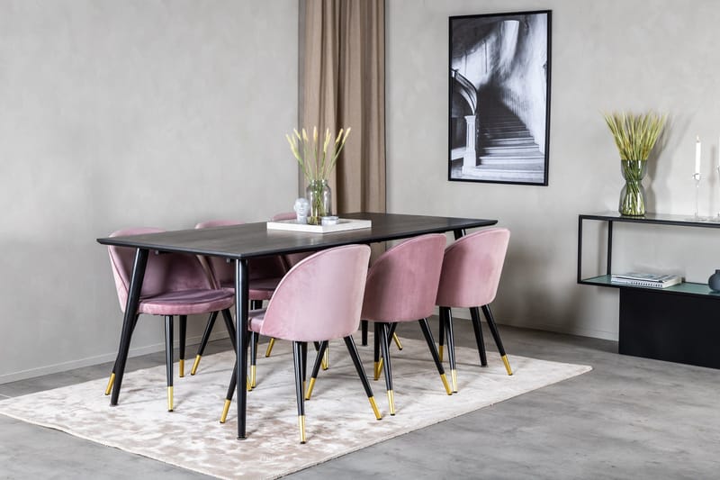 Dipp Spisegruppe 180 cm Rektangulær med 6 Velvet Stoler - Sort - Møbler - Bord - Spisegrupper