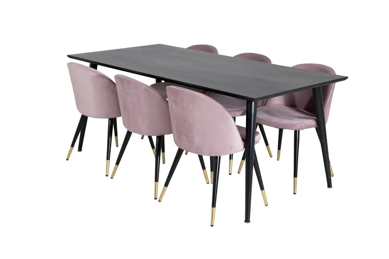 Dipp Spisegruppe 180 cm Rektangulær med 6 Velvet Stoler - Sort - Møbler - Bord - Spisegrupper