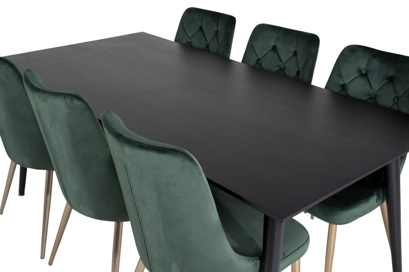 Dipp Spisegruppe 180 cm Rektangulær med 6 Velvet Stoler - Sort/Guld - Møbler - Bord - Spisegrupper