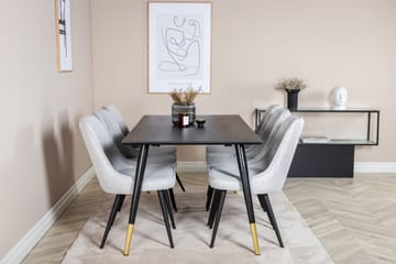 Dipp Spisegruppe 180 cm Rektangulær med 6 Velvet Stoler - Sort/Guld - Møbler - Bord - Spisegrupper