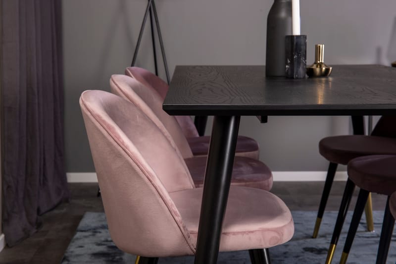 Dipp Spisegruppe 180 cm Rektangulær med 6 Velvet Stoler - Sort/Guld - Møbler - Bord - Spisegrupper