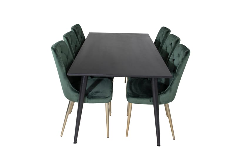 Dipp Spisegruppe 180 cm Rektangulær med 6 Velvet Stoler, Sort/Guld