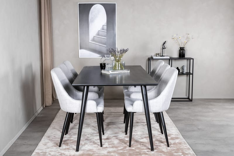 Dipp Spisegruppe 180 cm Rektangulær med 6 Plaza Stoler - Sort - Møbler - Bord - Spisegrupper