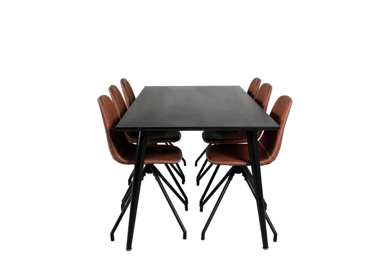 Dipp Spisegruppe 180 cm Rektangulær med 6 Polar Stoler, Sort