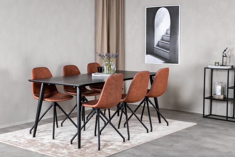 Dipp Spisegruppe 180 cm Rektangulær med 6 Polar Stoler - Sort - Møbler - Bord - Spisegrupper