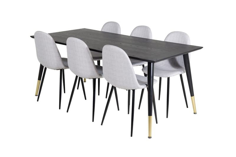 Dipp Spisegruppe 180 cm Rektangulær med 6 Polar Stoler - Sort/Guld - Møbler - Bord - Spisegrupper