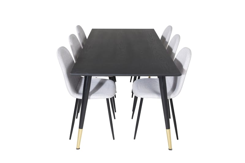 Dipp Spisegruppe 180 cm Rektangulær med 6 Polar Stoler, Sort/Guld