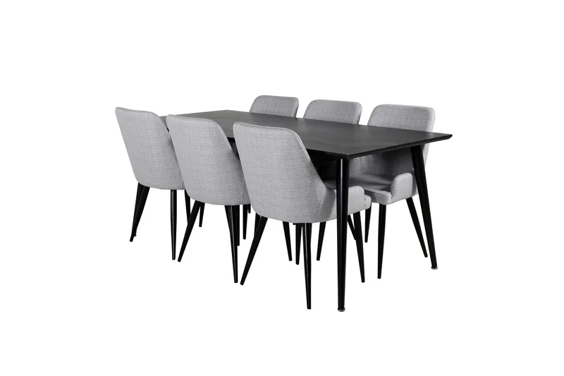 Dipp Spisegruppe 180 cm Rektangulær med 6 Plaza Stoler - Sort - Møbler - Bord - Spisegrupper