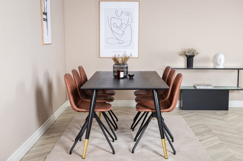 Dipp Spisegruppe 180 cm Rektangulær med 6 Polar Stoler - Sort - Møbler - Bord - Spisegrupper