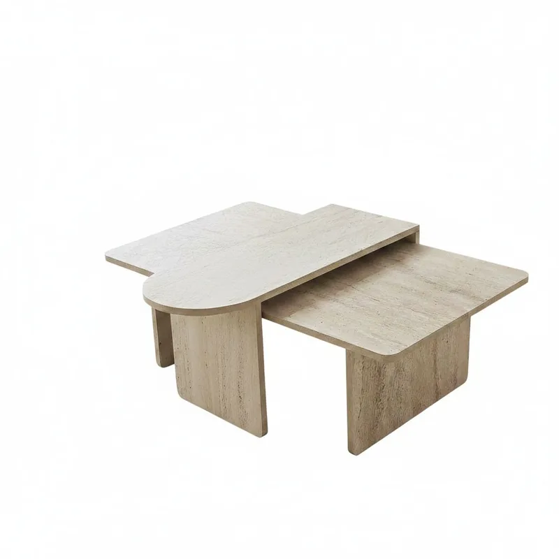 Djarhint Sofabordsett 82 cm, Bronse/travertin