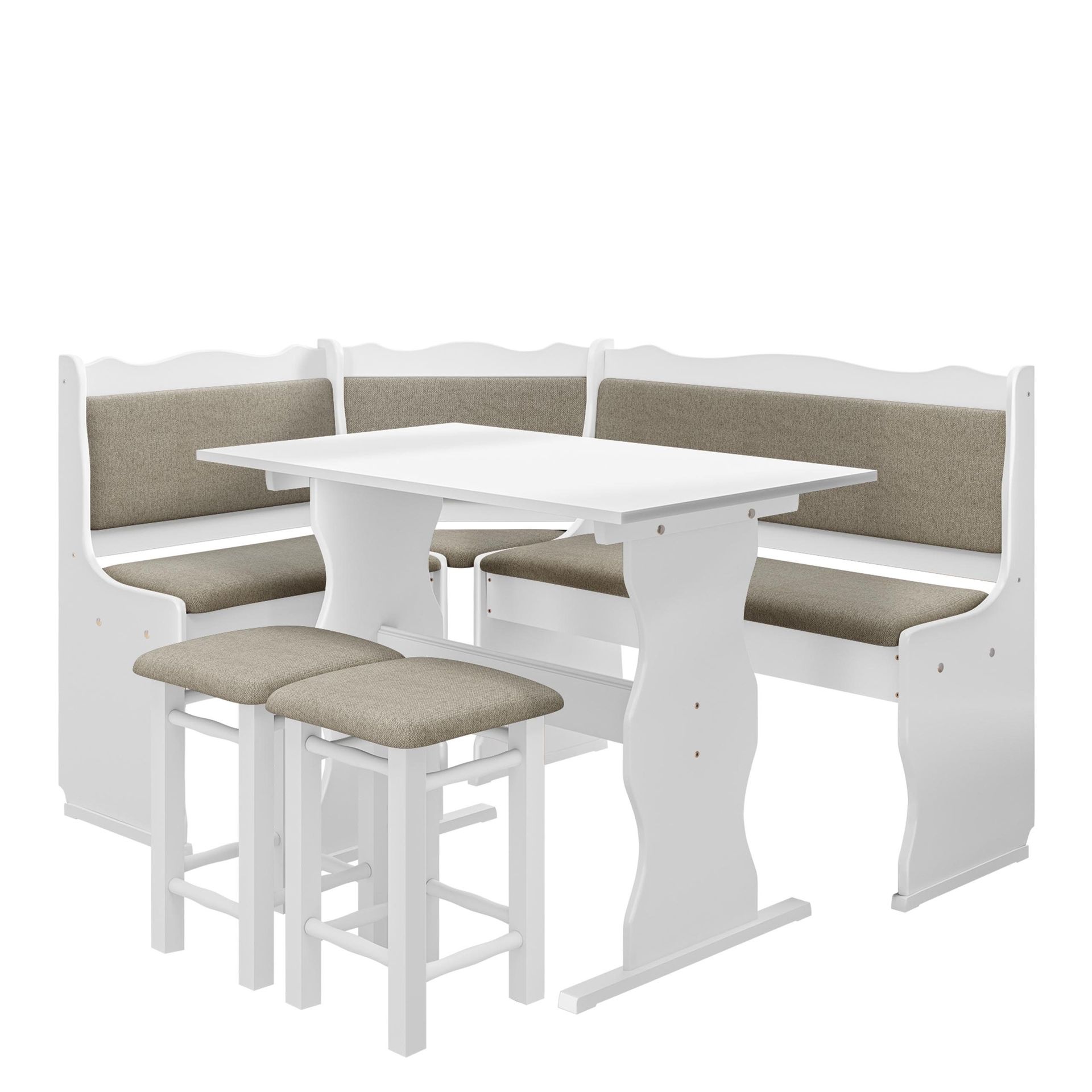 Drosbacken 7-seters spisegruppe for kjøkken - Hvit med beige trekk (Matana 18)