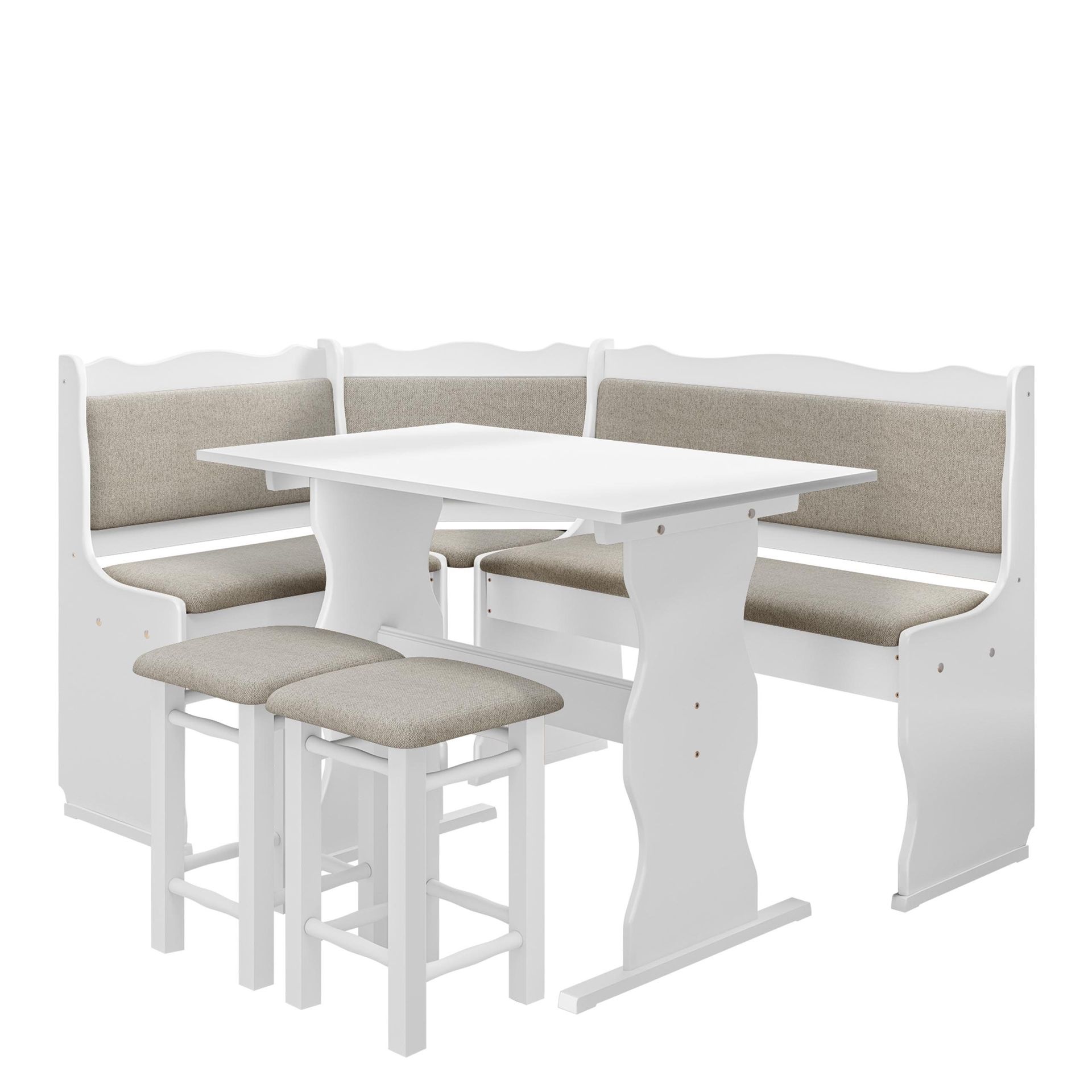 Drosbacken 7-seters spisegruppe for kjøkken - Hvit med lys beige trekk (Matana 17)