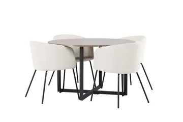 Durango Matgruppe 120 cm Rund med 4 Berit Stoler - Valnød - Møbler - Bord - Spisegrupper