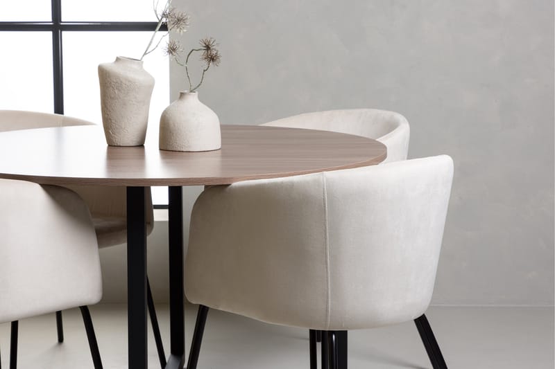 Durango Matgruppe 120 cm Rund med 4 Berit Stoler - Valnød - Møbler - Bord - Spisegrupper