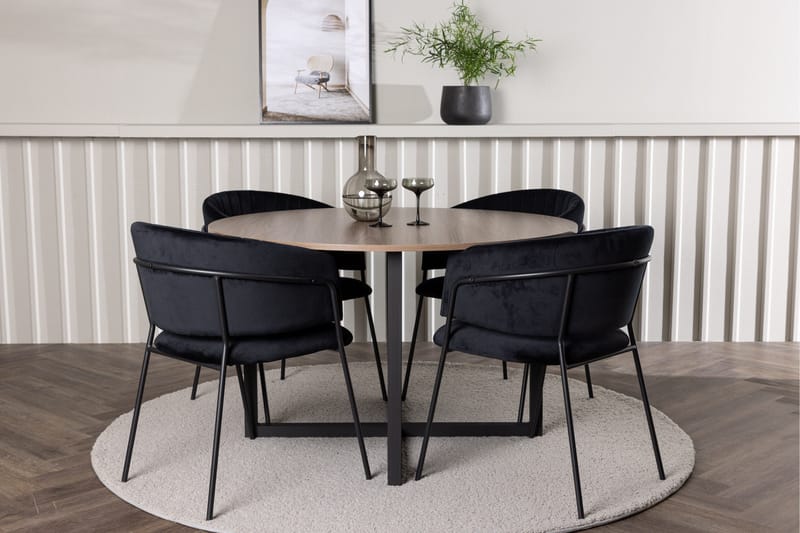 Durango Matgruppe 120 cm Rund med 4 Selma Stoler - Valnød - Møbler - Bord - Spisegrupper
