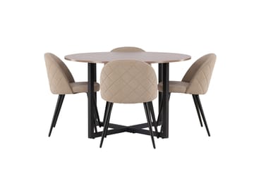 Durango Matgruppe 120 cm Rund med 4 Velvets Stoler - Valnød - Møbler - Bord - Spisegrupper