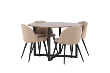 Durango Matgruppe 120 cm Rund med 4 Velvets Stoler - Valnød - Møbler - Bord - Spisegrupper
