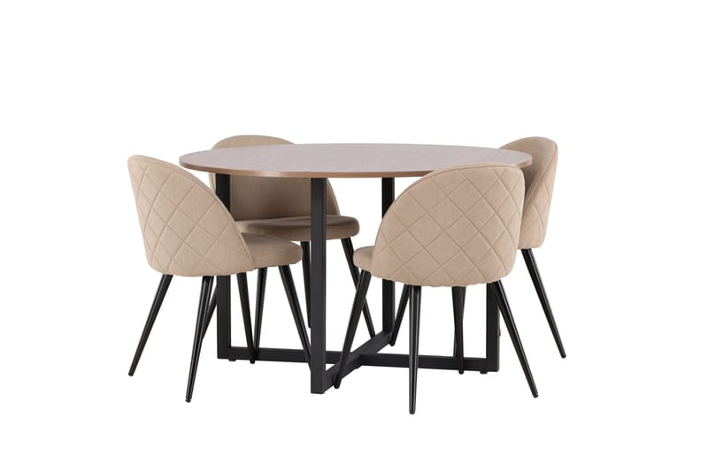Durango Matgruppe 120 cm Rund med 4 Velvets Stoler - Valnød - Møbler - Bord - Spisegrupper